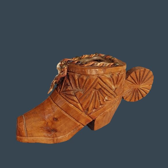 Wood Boot Bottle Opener With Spur Handle Hand Carved Vintage - Picture 1 of 7